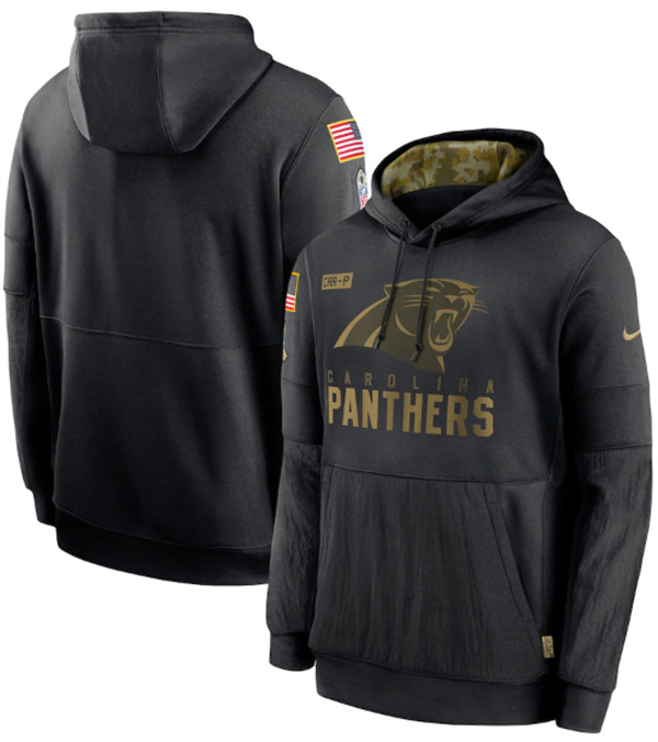 Men's Carolina Panthers 2020 Black Salute to Service Sideline Performance Pullover NFL Hoodie